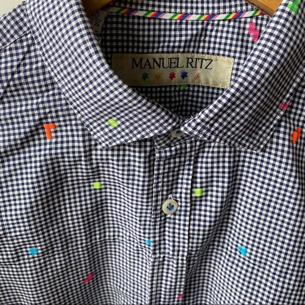 Manuel Ritz Button Down Check L/S Shirt Blue 40 - Picture 8 of 9